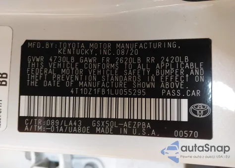 2020 Toyota Avalon Limited из США, поврежденный, VIN 4T1DZ1FB1LU055295